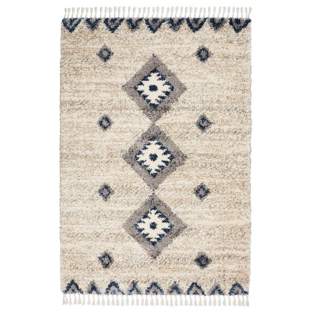 Adonis Ivory/Blue 5 ft. x 8 ft. Shag Contemporary Area Rug -  Nourison, 711465