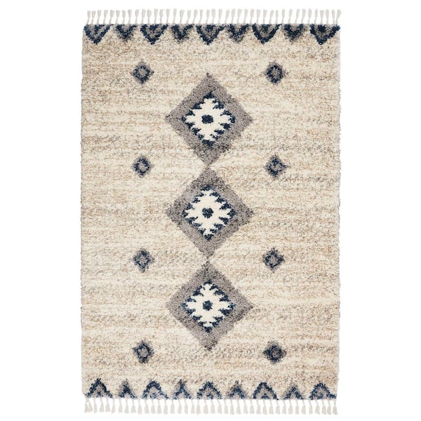 Nourison Adonis Ivory/Blue 5 ft. x 8 ft. Shag Contemporary Area Rug