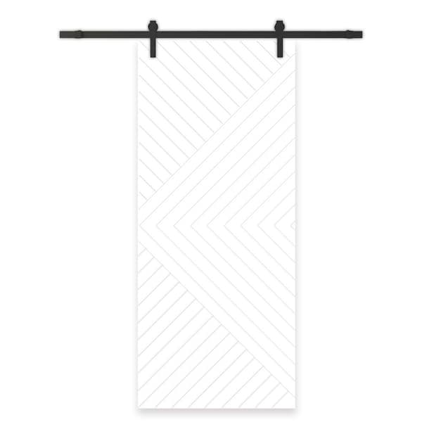 CALHOME Chevron Arrow 24 in. x 84 in. Fully Assembled White Painted MDF Modern Sliding Barn Door with Hardware Kit