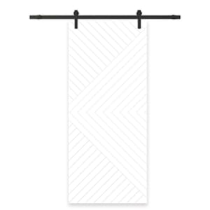 Chevron Arrow 36 in. x 84 in. White Stained MDF Modern Fully Assembled Sliding Barn Door with Hardware Kit