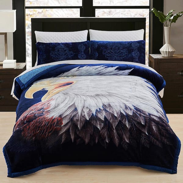JML 3-Pieces Eagle Sherpa Fleece Blanket Set 79 in. x 91 in.  with 2-Pillow Sham 20 in. x 30 in.