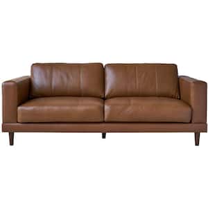 Austin 84 in. Dark Tan Modern Leather 3-Seater Sofa