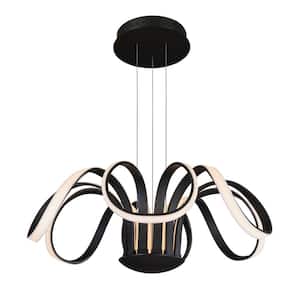 Capella 30 in. 82.23-Watt Integrated LED Black Chandelier Height Adjustable Hanging Pendant 6 LED Flower Petal Lights