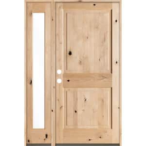 50 in. x 80 in. Rustic Alder Sq-Top Clear Low-E Glass Unfinished Wood Right-Hand Prehung Front Door/Left Full Sidelite