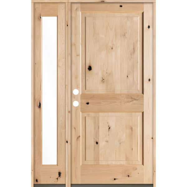 Krosswood Doors 50 in. x 80 in. Rustic Alder Sq-Top Clear Low-E Glass Unfinished Wood Right-Hand Prehung Front Door/Left Full Sidelite