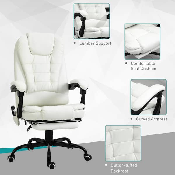 Vinsetto Vibration Massage Office Chair With Heat, Lumbar Pillow, Footrest,  Microfibre Comfy Computer Chair, White : Target