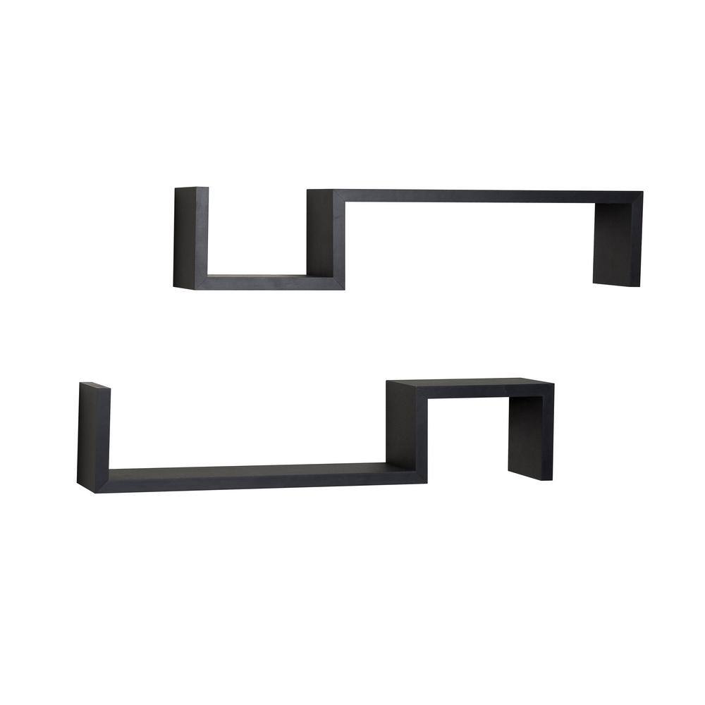 Black Geometric MDF Wall Display Shelves, Set of 2