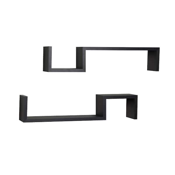 DANYA B 22.5 in. x 5 in. Black Laminated "S" Wall Mount Shelves (Set of 2)