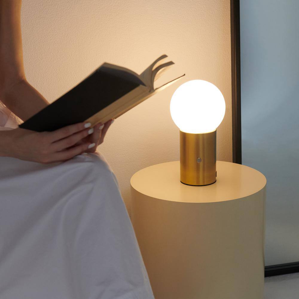 Kai 11" Antique Brass Globe Table Lamp with USB Port