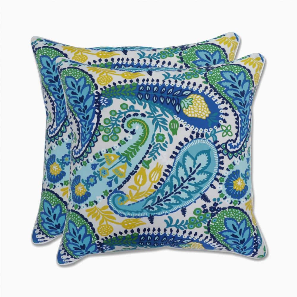 Amalia Paisley Blue 18.5" Square Outdoor Throw Pillows Set