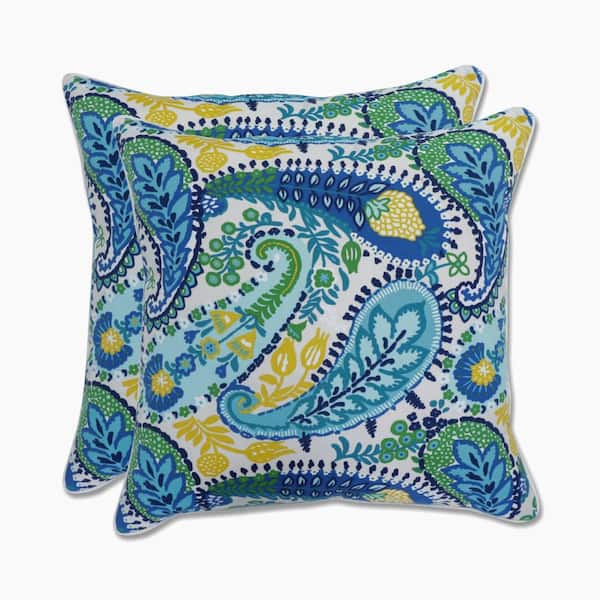 Pillow Perfect Paisley Blue/Green Amalia Square Outdoor Throw Pillow (2-Pack)