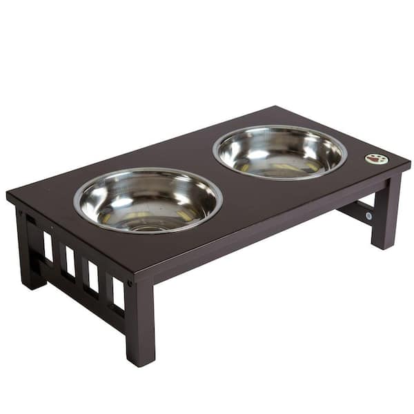 Ethan Pets Molly's Mission Dark Espresso Wood with Dual Stainless Steel Bowels Elevated Dual Feeder for Dog