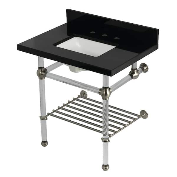 Templeton 30 in. Granite Console Sink with Acrylic Legs in Black Granite/Brushed Nickel