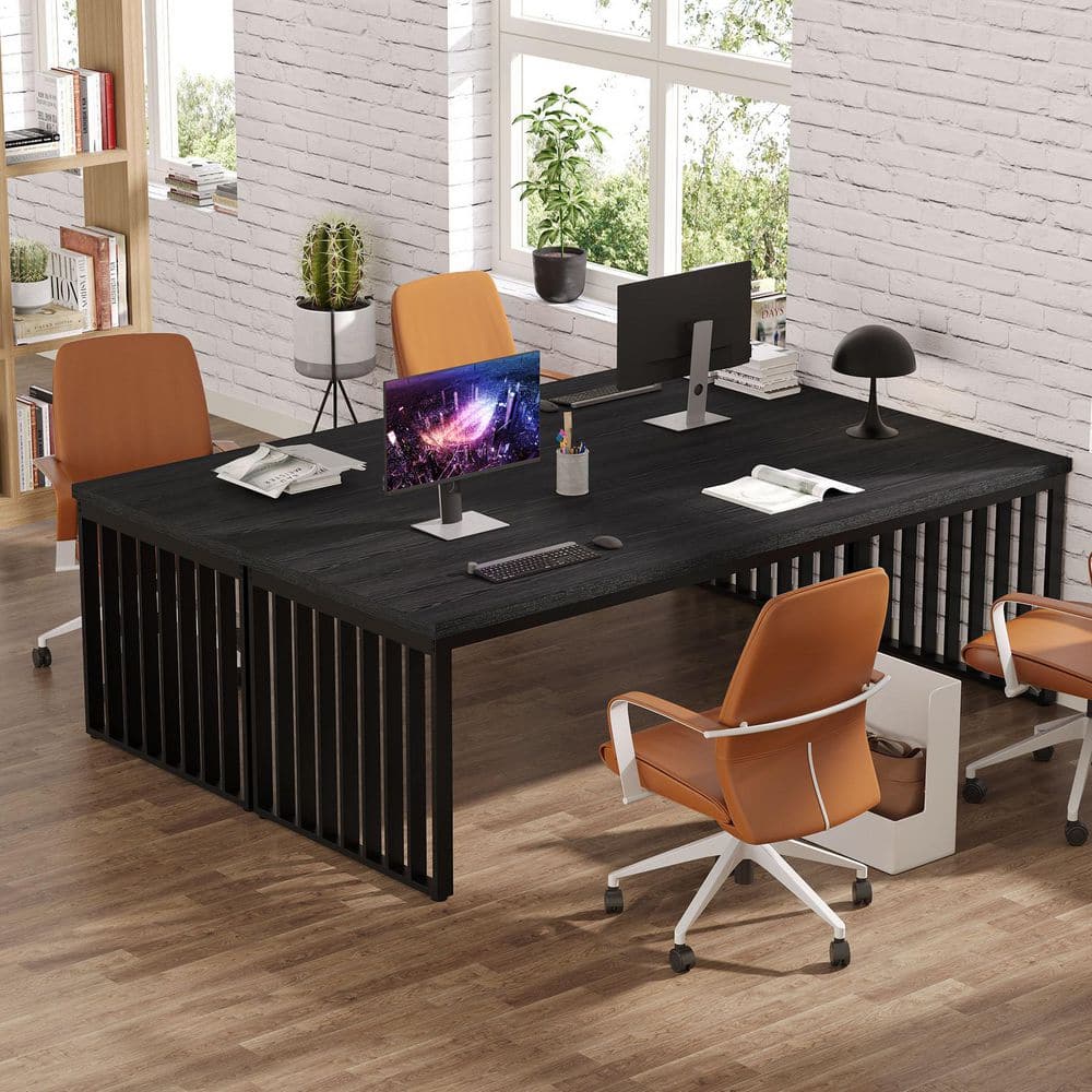 Moronia 78.8 in. Extra Long Computer Desk Black 2 Person Desk, Rectangle Workstation Study Desk with Metal Frame
