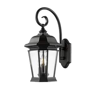 Melbourne 21.5 in. Black Aluminum Hardwired Outdoor Weather Resistant Coach Wall Sconce Light with No Bulbs Included