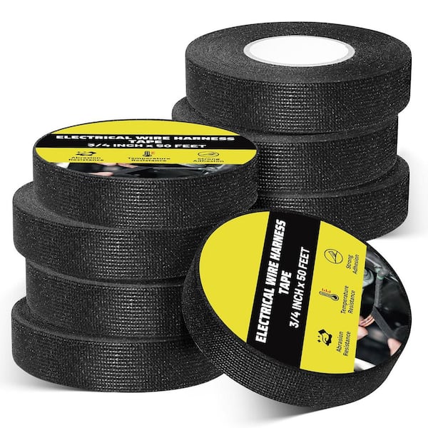 Yichuhaoxi ¾ in. x 50 ft. Electrical Tape Wire Harness Cloth Tape Black 8-Pack
