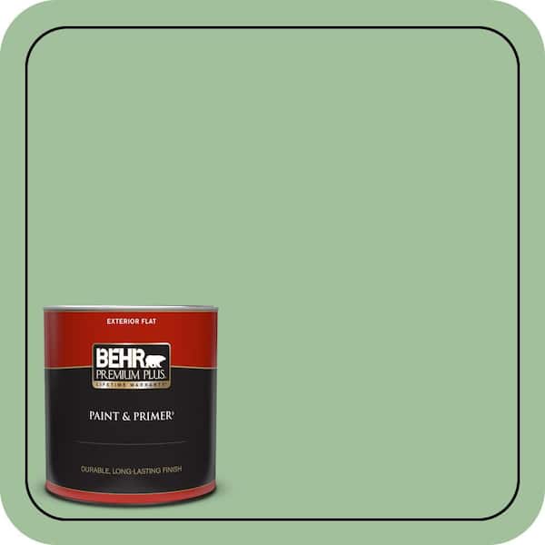 BEHR PREMIUM PLUS 1 qt. #BIC-25 Spring Sprig Flat Exterior Paint & Primer