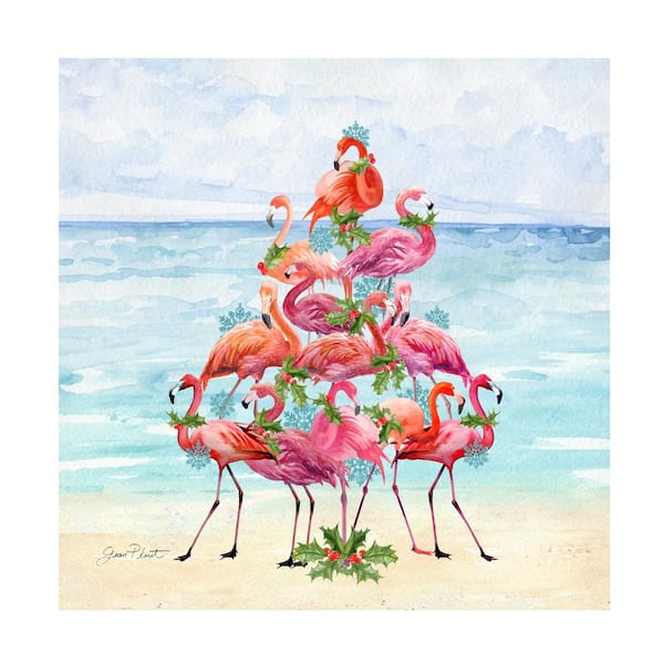 Unframed Animal Jean Plout 'Coastal Christmas Flamingos Ii' Photography Wall Art 24 in. x 24 in.