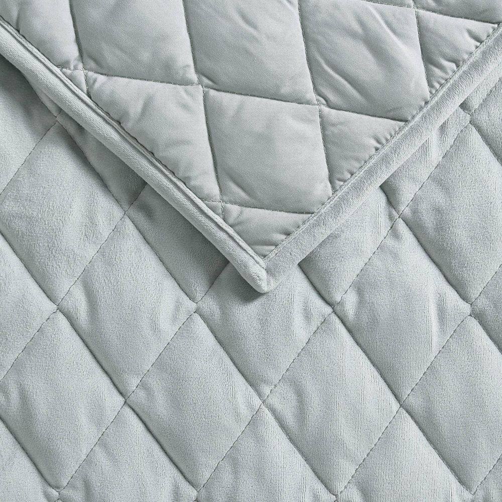 Twin Sage Green Velvet Reversible Quilt Set with Shams
