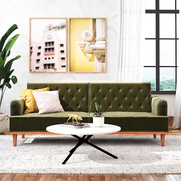 Mr. Kate Mr. Kate Stella Vintage Coil Futon, Olive Green Velvet Fabric