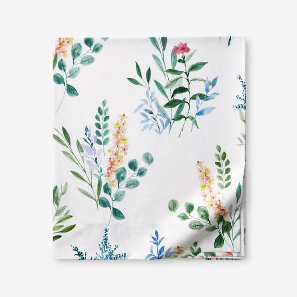 The Company Store Legends Hotel Olivia Floral White Wrinkle-Free Sateen Full Flat Sheet