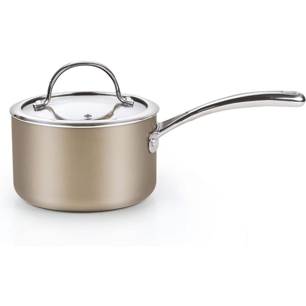 Cooks Standard 2 qt. Hard Anodized Ceramic Nonstick Aluminum Saucepan with Glass Lid, Induction Compatible, Bronze