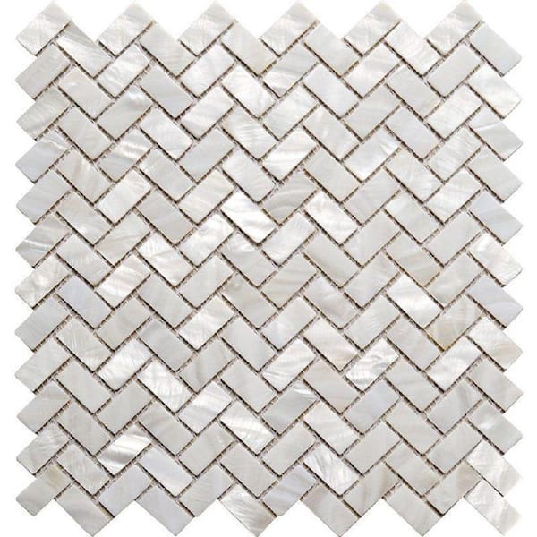 Apollo Tile White 4 in. x 5 in. Herringbone Polished Natural Shell Mosaic Tile Sample (0.13 sq. ft./Piece)