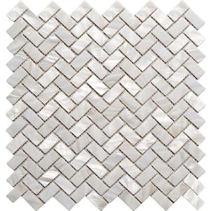 White 10.6 in. x 11.2 in. Herringbone Polished Natural Shell Mosaic Tile (16.49 sq. ft./Case)