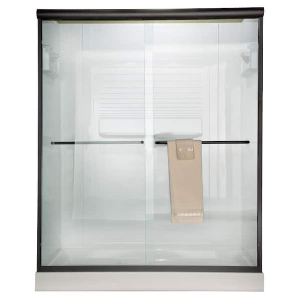 American Standard Euro 60 in. x 65.5 in. Semi-Frameless Sliding Shower Door in Oil-Rubbed Bronze with Clear Glass