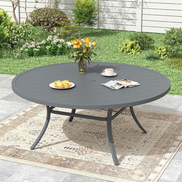 PHI VILLA Black Rectangle Metal Patio Outdoor Dining Table with