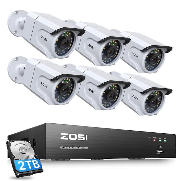 ZOSI 8-Channel 4K 2TB PoE NVR Security Camera System with 6 Wired 8MP Spotlight Cameras, Human Detection, 100ft Night Vision