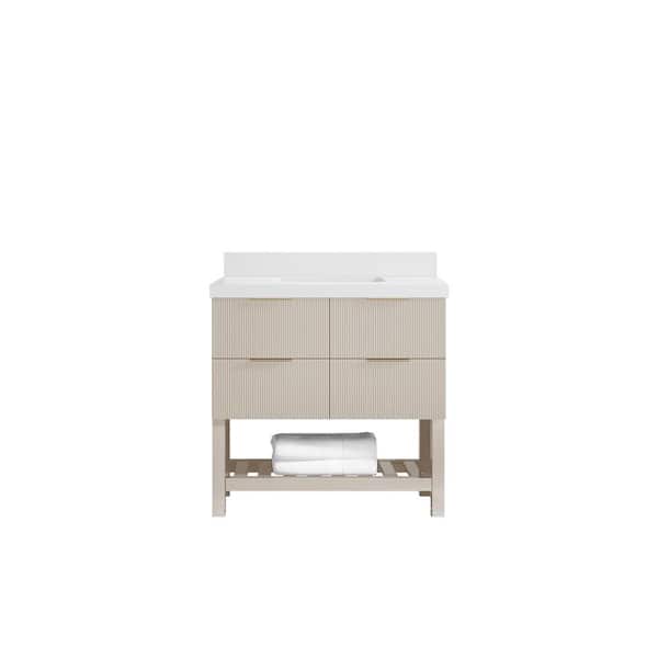 Willow Collections Catalina 36 in. Single Sink Freestanding Fine Grain Bath Vanity with White Qt. Top Unassembled