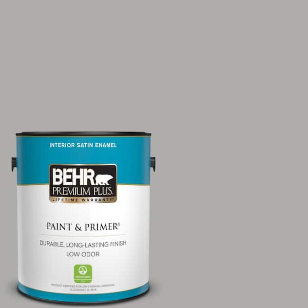BEHR PREMIUM PLUS 1 gal. #N520-3 Flannel Gray Satin Enamel Low Odor Interior Paint & Primer