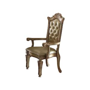 Vendome Bone PU and Gold Patina Leather Tufted Cushions and Nailhead Trim Arm Chair (Set of 2)