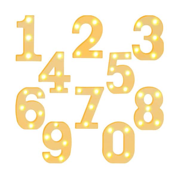 10 Piece LED Light Up Number Marquee Sign White Plastic Decorative Night Party Wedding Birthday Home Bar