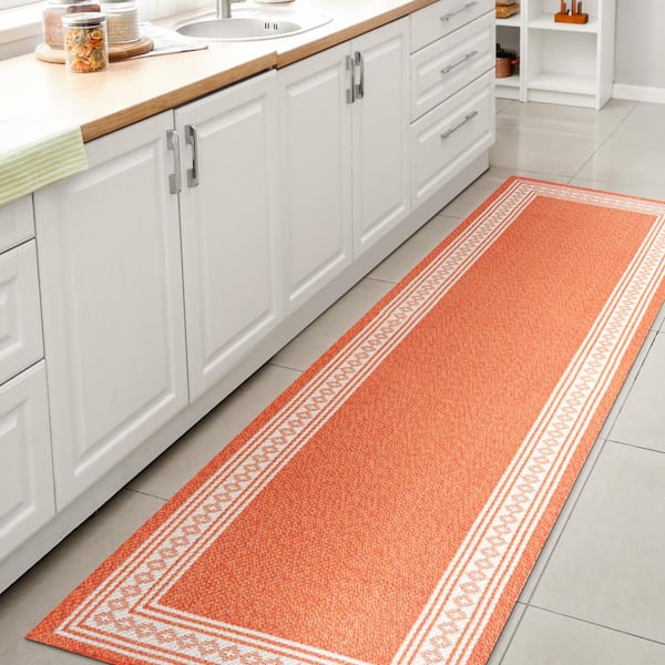 JONATHAN Y Lucia Classic Diamond Border Orange/Cream 2 ft. x 8 ft. Indoor/Outdoor Area Rug