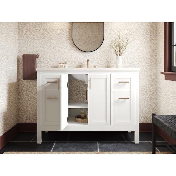 Hadron 48.75in. Single Sink Freestanding White Bath Vanity with White Quartz Top Assembled