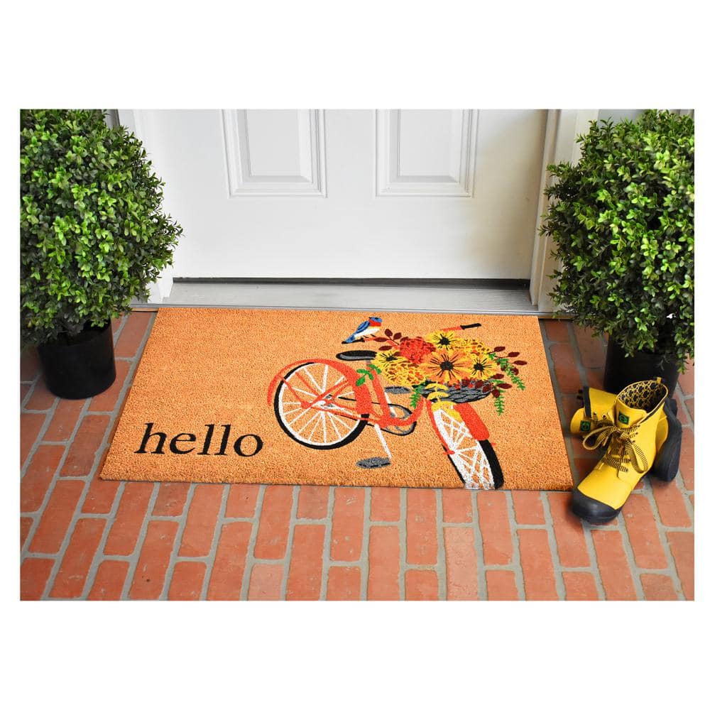 Floral Bicycle Coir Door Mat with Vinyl Backing