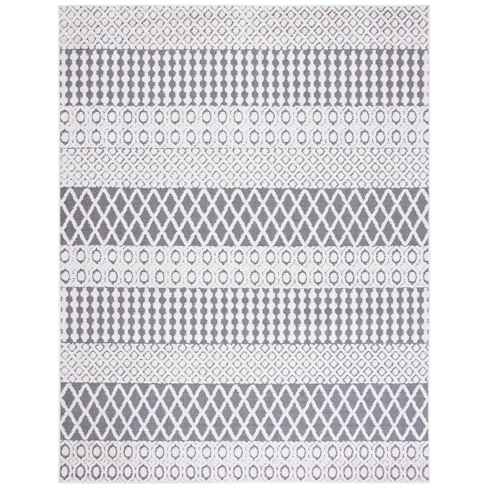 Ivory and Grey Geometric 9' x 12' Synthetic Indoor/Outdoor Rug