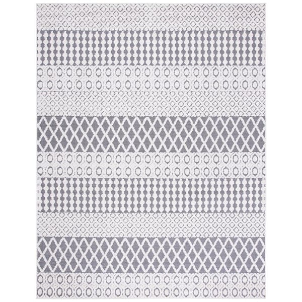 SAFAVIEH Cabana Ivory/Gray 9 ft. x 12 ft. Geometric Striped Indoor/Outdoor Patio  Area Rug