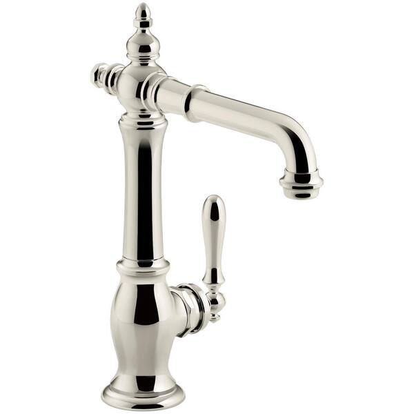 KOHLER Artifacts Single-Handle Bar Faucet with Victorian Spout Design in Vibrant Polished Nickel