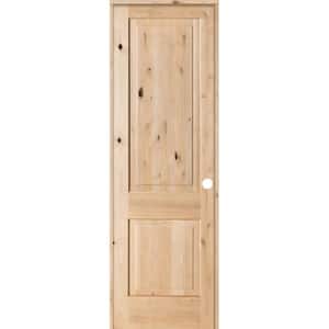 30 in. x 96 in. Rustic Knotty Alder 2 Panel Square Top Solid Wood Left-Hand Single Prehung Interior Door