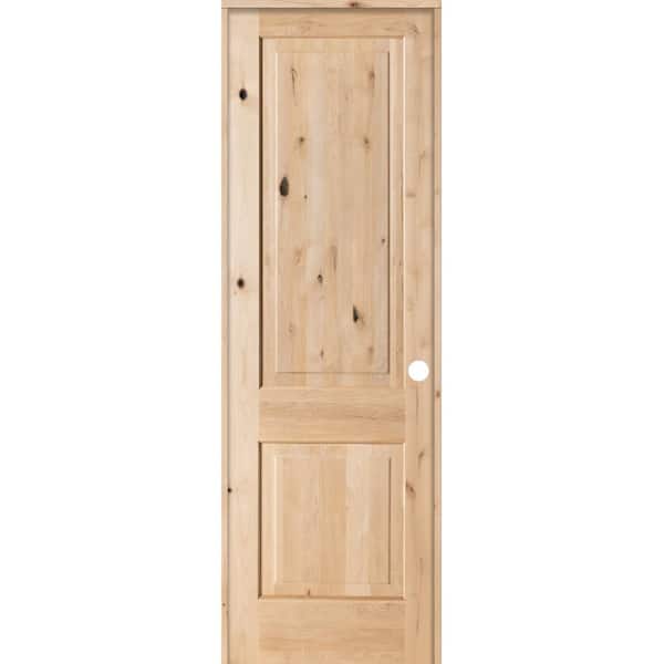 Krosswood Doors 30 in. x 96 in. Rustic Knotty Alder 2 Panel Square Top Solid Wood Left-Hand Single Prehung Interior Door