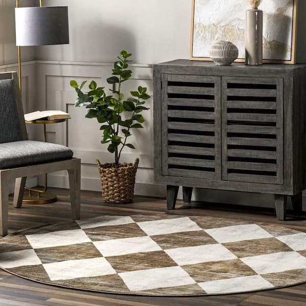 Meline Beige 8 ft. x 8 ft. Checkered Fringe Area Rug