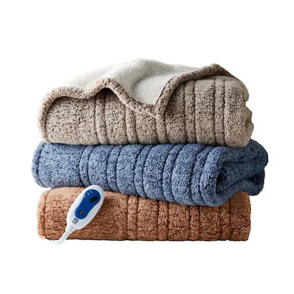 Marbled Sherpa Grey Berber Electric Throw Blanket