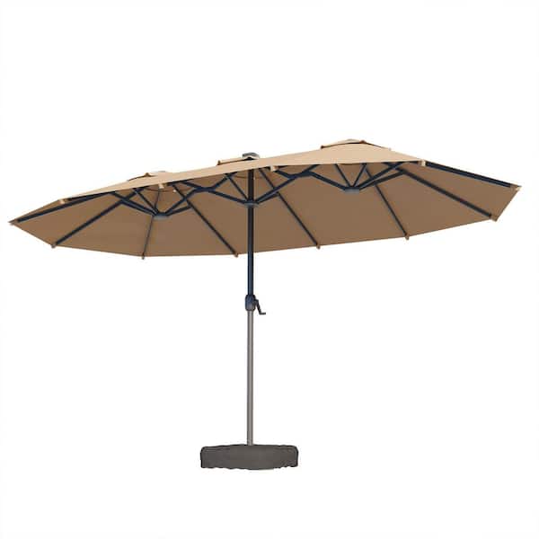 Levitz Double Top 14.5 ft. Steel Cantilever Outdoor Patio Umbrella with Weighted Base in Khaki
