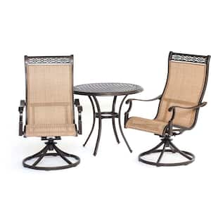 Manor 3-Piece Round Patio Bistro Set with Sling-Back Swivel Chairs