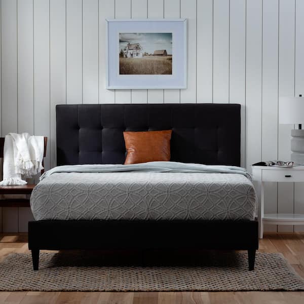 DHP Ryan Black Wood Frame King Size Platform Bed, Black Linen