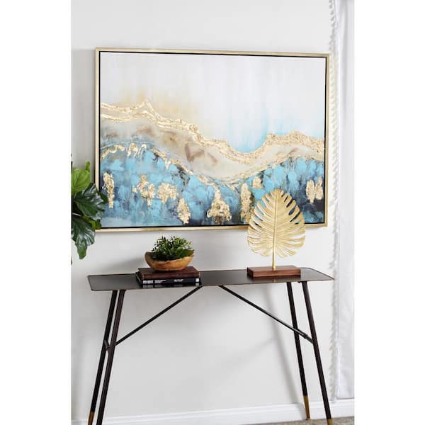 Litton Lane 1- Panel Geode Enlarge Slice Framed Wall Art with Gold Frame 36 in. x 48 in.