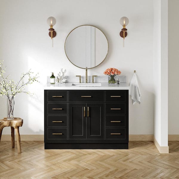 ARIEL Hepburn 48 in. Single Sink Freestanding Bathroom Vanity in Black with Carrara White Marble Top